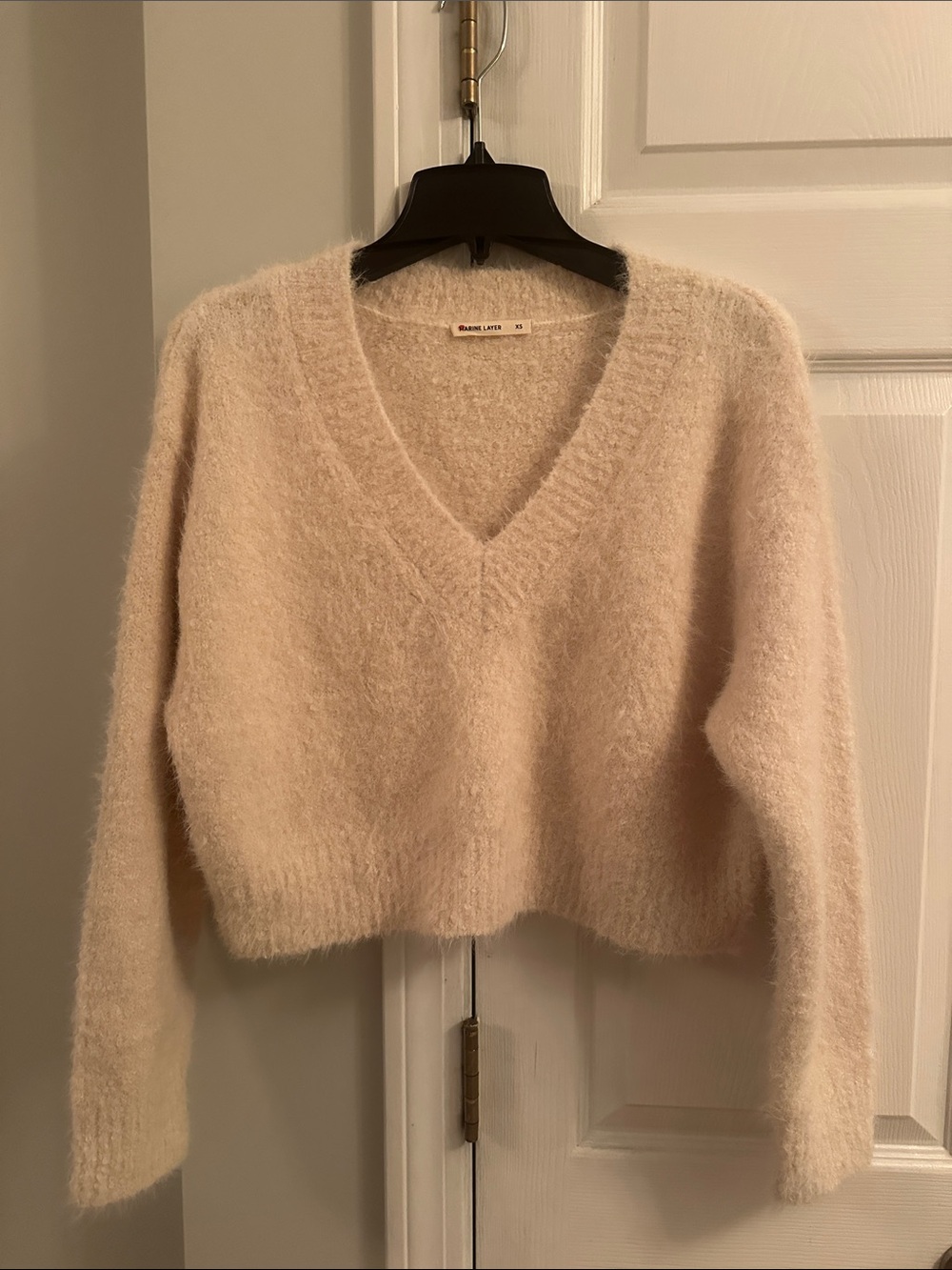 Marine Layer Cream Fuzzy Wool-blend Cropped Sweater- like new! XS
